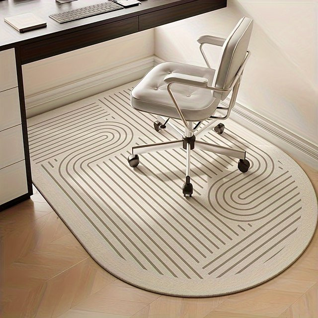 VIKAMA Moderne Unregelmäßige Bürostuhlunterlage in Beige, Rutschfester Bodenschutz-Teppich für das Home Office - Bild 1