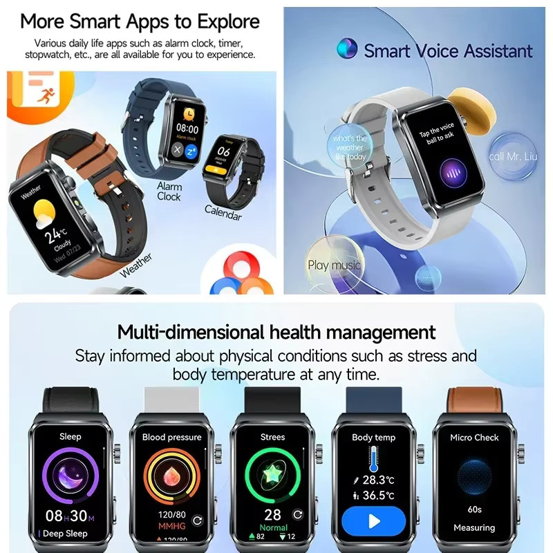 OUIO Smartwatch für Herren mit EKG und PPG Gesundheitsanalyse, Herzfrequenz- und Blutdruck-Tracker in Silber, kompatibel mit Android und iOS - Bild 5
