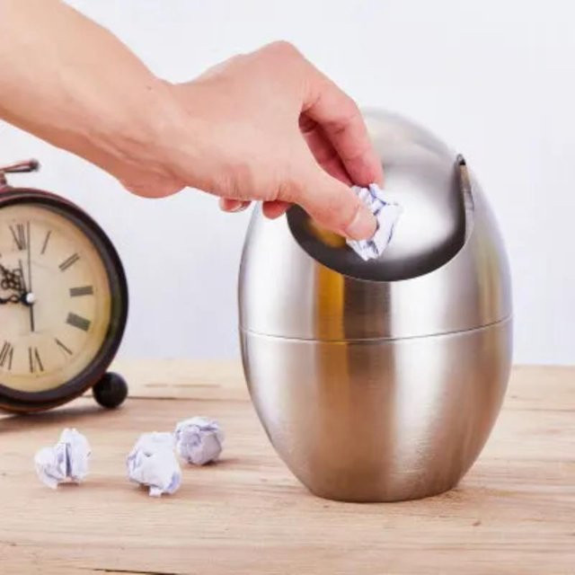 Mini-Mülleimer aus 304 Edelstahl mit Deckel für Schreibtisch und Büro, beige - Bild 1