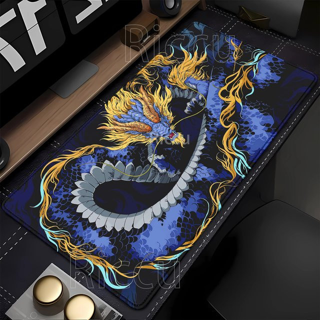 Riccu XXL-Schreibtischunterlage Drachen-Mauspad mit HD-Druck in Multicolour, B/T: 90 x 40 cm - Bild 1