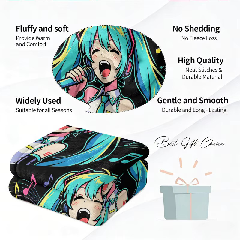 Hatsune Miku Rock Star Flanell-Überwurfdecke, weiche Fleece-Sommerdecke in Multicolour, B/B/H: 100 x 70 x 1 cm - Bild 3