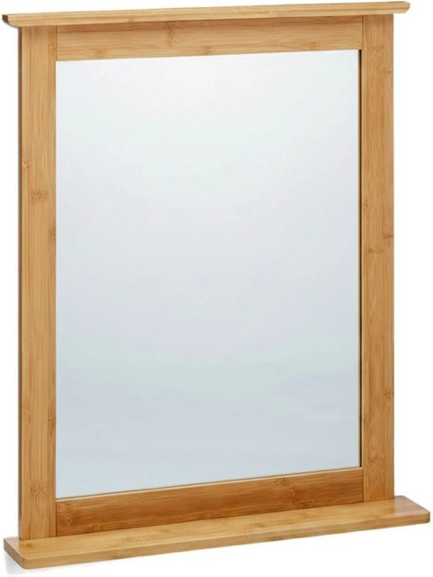 Relaxdays Wandspiegel aus Bambus in Natur mit Ablage, B/T/H: 68 x 56 x 9,5 cm - Bild 1