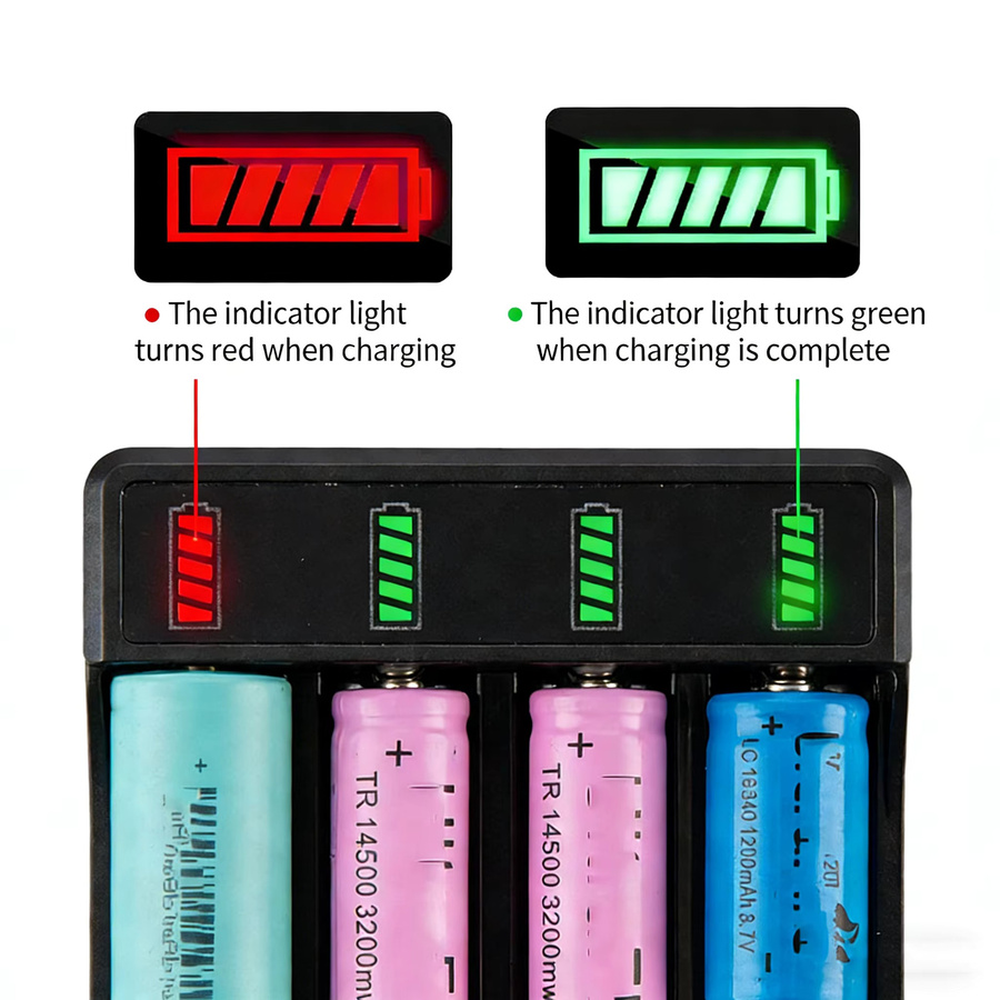 Kebidumei Universelles Lithium-Batterieladegerät mit LED-Anzeige und Kabel, 3,7 V, Schwarz, Schnellladegerät für 18650, 16650 und 14500 Akkus - Bild 3