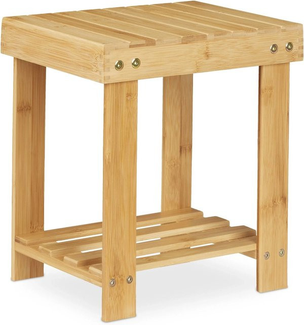 Relaxdays Fußbank aus Bambus in Natur Beige B/T/H: 33,5 x 25 x 31 cm - Bild 1