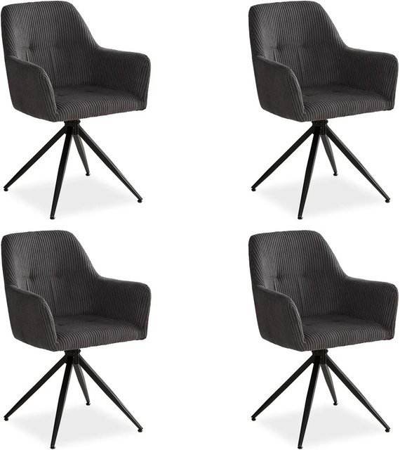 Homestyle4u 4er Set Polsterstühle drehbar in Grau mit Cord-Bezug und Stahlgestell - Bild 1