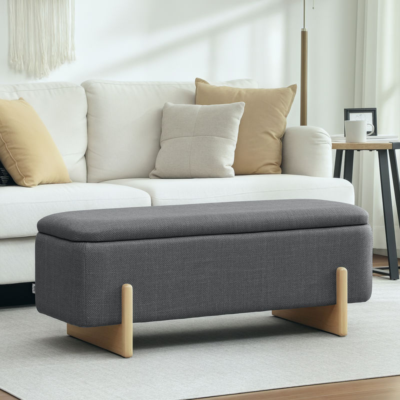 HOMCOM Sitzbank mit Stauraum in Dunkelgrau mit Leinenoptik und Holzbeinen, B/T/H: 111 x 44 x 44,5 cm - Bild 2