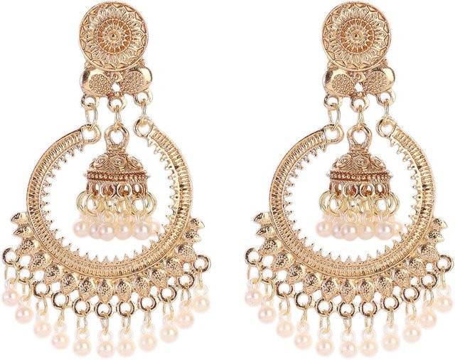 Lucky Star Jewelry Jhumka Ohrringe, Messing, Gold, Zirkonia, Perle, Damen - Bild 1
