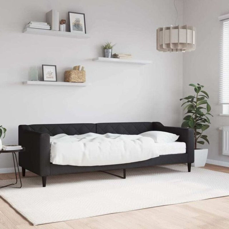 Modernes Polsterbett vidaxl mit Matratze in Schwarz aus Stoff und Metall, B/T/H: 200 x 80 x 80 cm - Bild 1