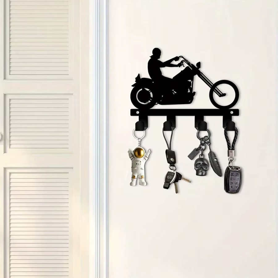 Yosoo Motorrad-Schlüsselhalter aus Metall zur Wandmontage in Schwarz als Helmhalter und Garagen-Organizer - Bild 2