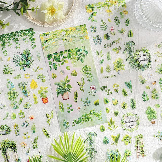6 Blatt Vintage Blumen Aufkleber aus PET für DIY Tagebuch und Scrapbooking in Multicolour - Bild 1