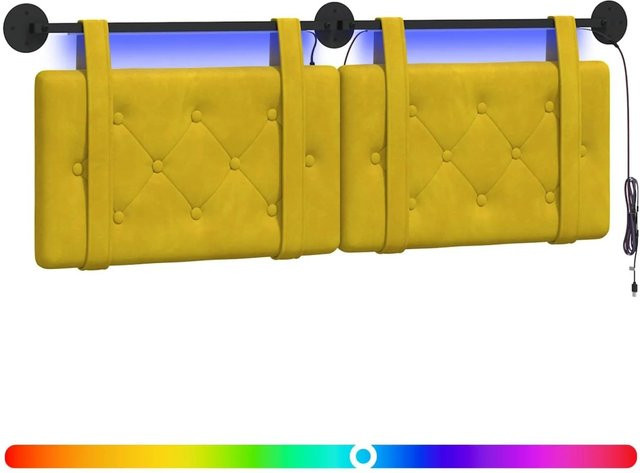 vidaXL Hängendes Kopfteil aus Samt mit integriertem LED-Licht in Gelb, B: 150,0 cm, H: 55,0 cm, T: 7,0 cm - Bild 1
