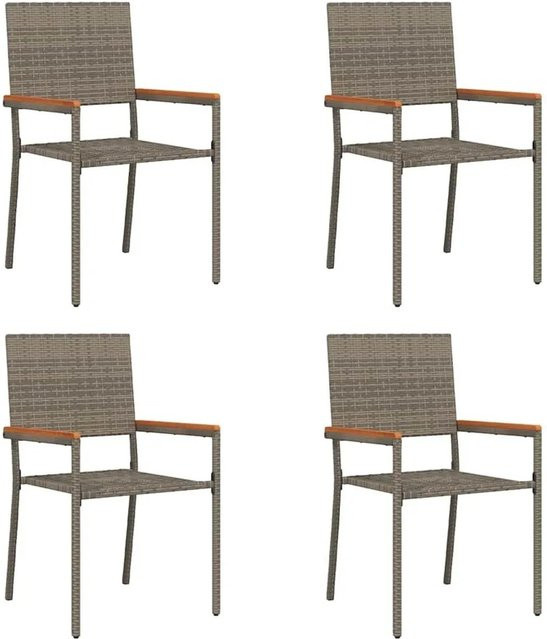 vidaXL Garten Stapelstühle aus Polyrattan Set 4 Stück in Grau und Braun, UV-beständig und stapelbar - Bild 1