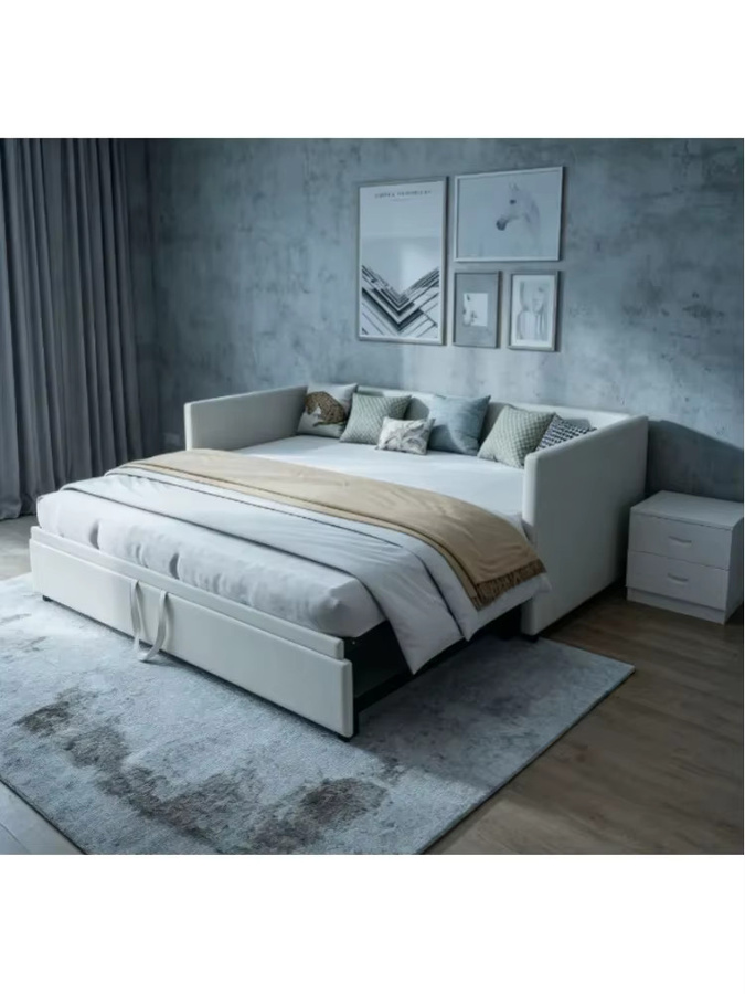 Multifunktionales 2-in-1 Tagesbett als ausziehbares Polstersofa aus Samtstoff mit Lattenrost und Armlehnen, Farbe: Rosa, Breite: 90 cm, Tiefe: 180 cm - Bild 4
