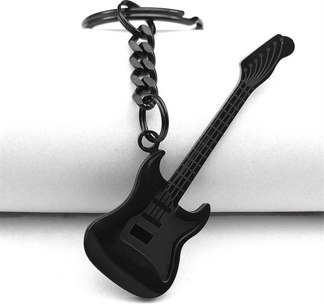 JYTF Schlüsselanhänger Gitarre, Edelstahl, Schwarz, Unisex - Bild 1