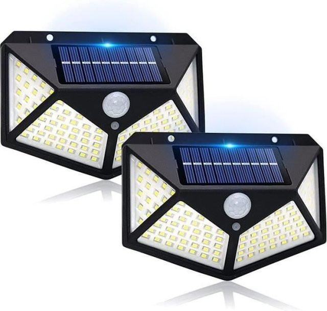 Stillcool® Solar-Wandleuchten Set mit 100 LED, 2 Stück, Weiß, mit Bewegungsmelder und IP65 Wasserdichtigkeit für Garten und Terrasse - Bild 1