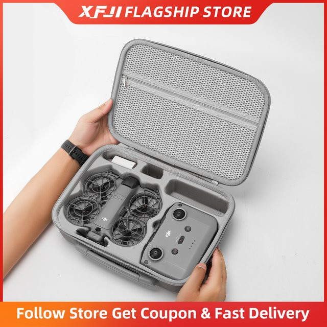 XFJI Reise-Organizer-Tasche für DJI NEO 2 und RC-N3 Fernbedienung, graue Hartschale Schultertasche aus PU-Leder für Drohnenzubehör - Bild 1