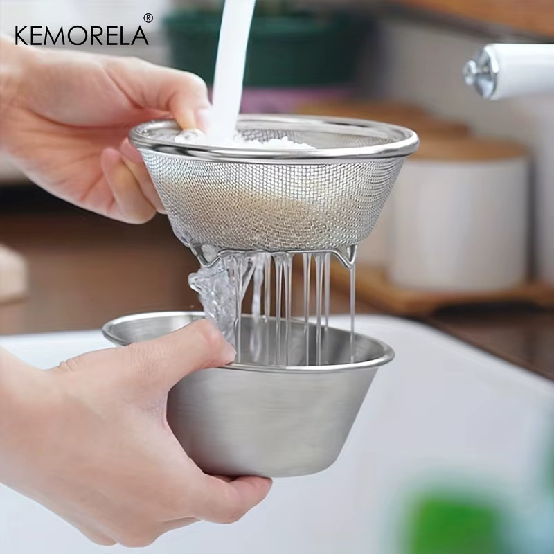 KEMORELA 2-in-1 Edelstahlsieb in Silber mit mikroperforiertem Netz, rund, spülmaschinenfest - Bild 2