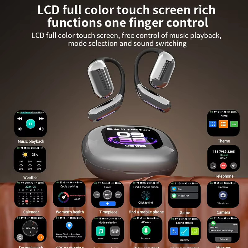 UYUXIO OWS AI-Sprach-Kopfhörer mit LCD-Touchscreen und Echtzeit-Übersetzung in 144 Sprachen, In-Ear, Schwarz - Bild 3