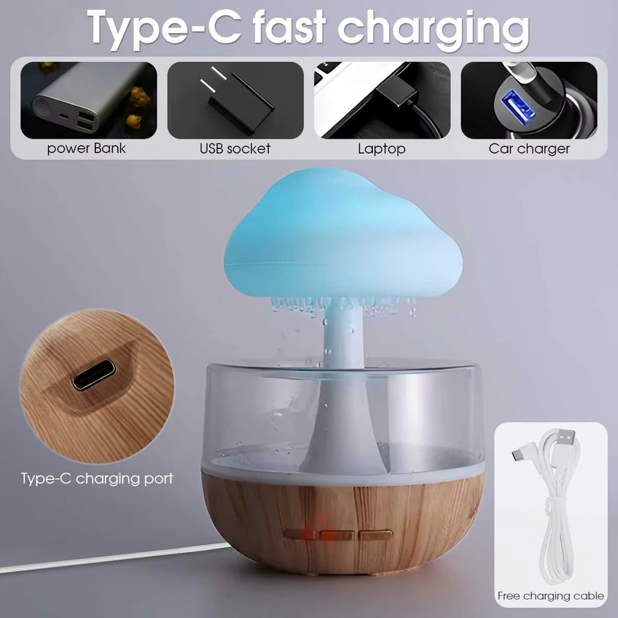 Sweetfull Aroma Diffuser Regenwolke mit bunten Pilz-Regentropfen als Atmosphäre Lampe und Nachtlicht in Multicolor - Bild 4