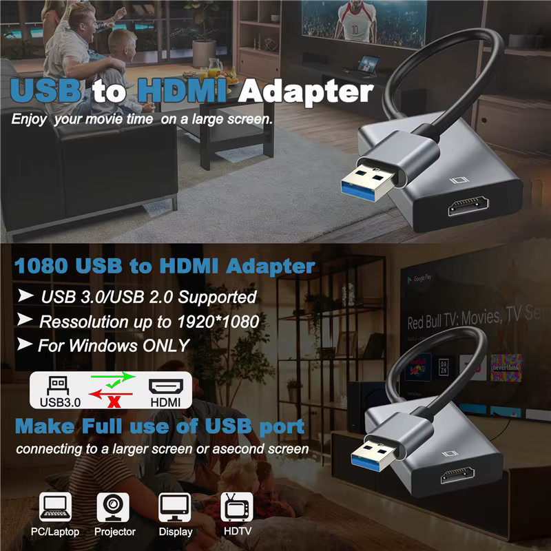 Kebidumei USB 3.0 zu HDMI Adapter in Grau, HD 1080P Video-Konverter für Desktop, Laptop und PC - Bild 3
