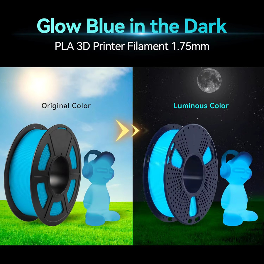 DINGSUN 3D-Drucker-Filament PLA im Dunkeln leuchtend, 1,75 mm, Farben: Blau, Grün, Rot, Gelb - Bild 3