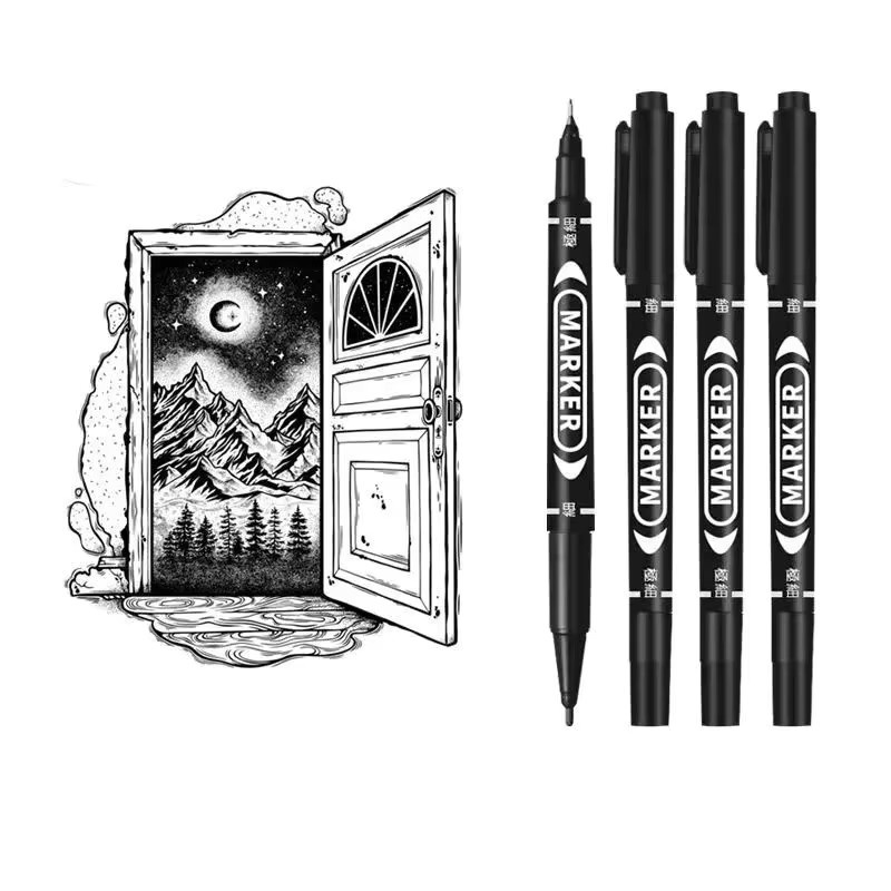9er Set Twin Tip Permanent Art Marker mit Doppelspitze, wasserfeste Tinte für Zeichnungen auf Glas, Farben: Schwarz, Blau, Rot, Spitzen: 0,5 mm und 1 mm - Bild 3