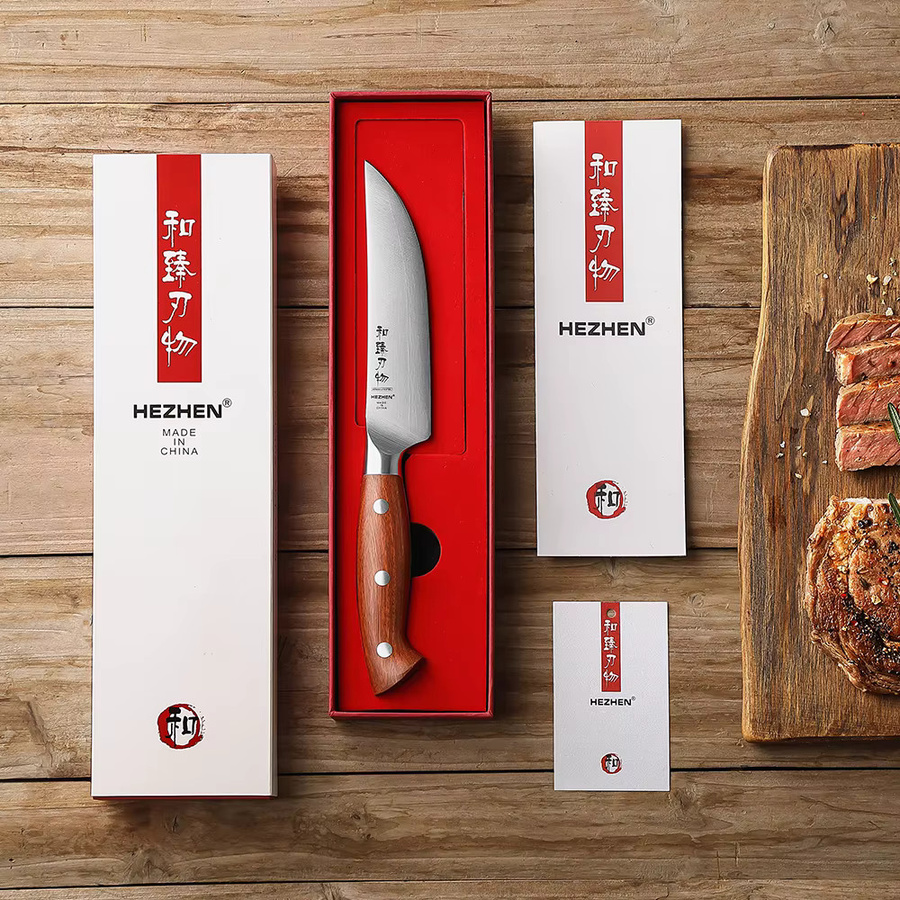 Hezhen Steakmesser aus Edelstahl mit Holzgriff, Silber, Klingenlänge: 12,7 cm - Bild 3
