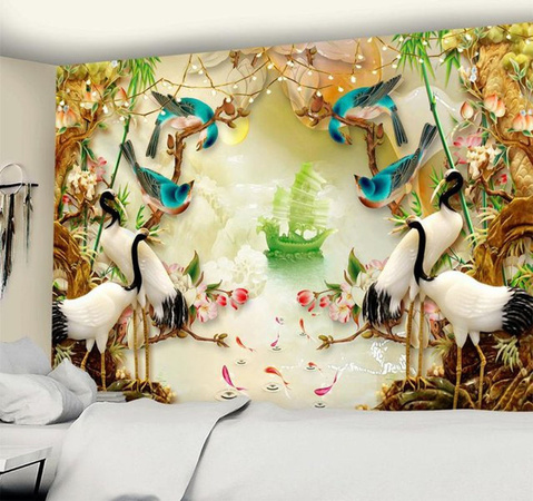 Super Six Kran Relief Wandteppich im Bohemian Stil, mehrfarbig, B/H: 95 x 70 cm