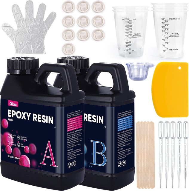 QIAO Epoxidharz-Set transparent – Schnellhärtendes und hitzebeständiges 1:1 Resin für Kunst, Schmuck, Holztischplatten und DIY-Beschichtungsprojekte - Bild 1