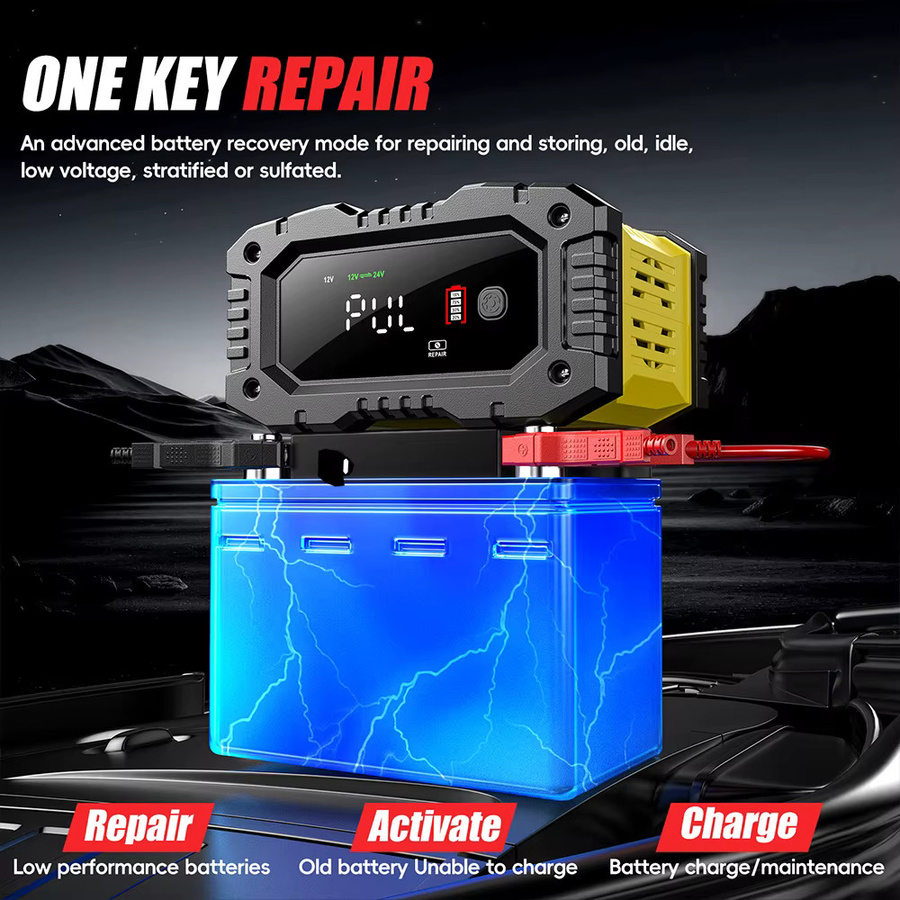 FOXSUR Smart Batterie Ladegerät 10A/5A in Schwarz für 12V 24V Auto Motorrad LKW mit automatischer Puls Reparatur für LiFePO4 AGM Blei-Säure Batterien - Bild 3