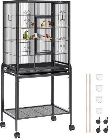 VEVOR Großer Standvogelkäfig aus Kohlenstoffstahl in Schwarz mit Rollgestell und Auffangschale für Wellensittiche, Nymphensittiche, Papageien und Aras, Höhe: 137,16 cm - Bild 1