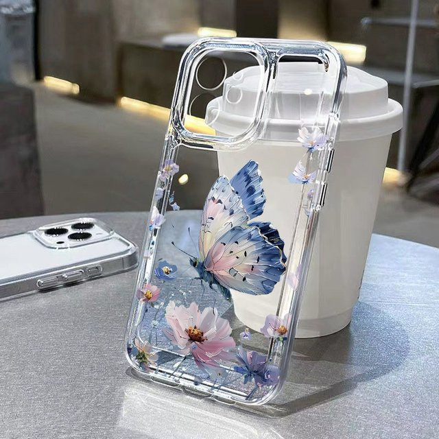 Bunte Schmetterling Handyhülle für Apple iPhone 11 12 13 14 15 16 17 Pro Max Air Transparent Clear Back Cover Bumper - Bild 1