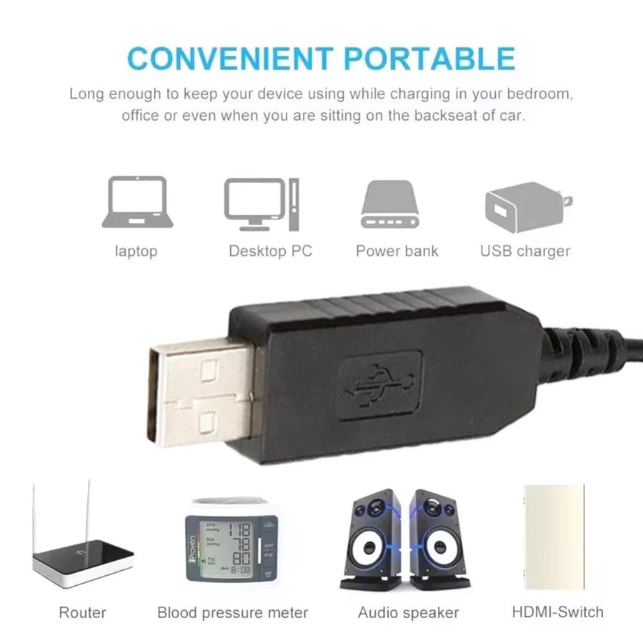 USB zu DC 5,5 x 2,1 mm Boost-Kabel Stromverstärkerkabel Schwarz für 9V/12V mit 8 DC-Anschlüssen - Bild 2