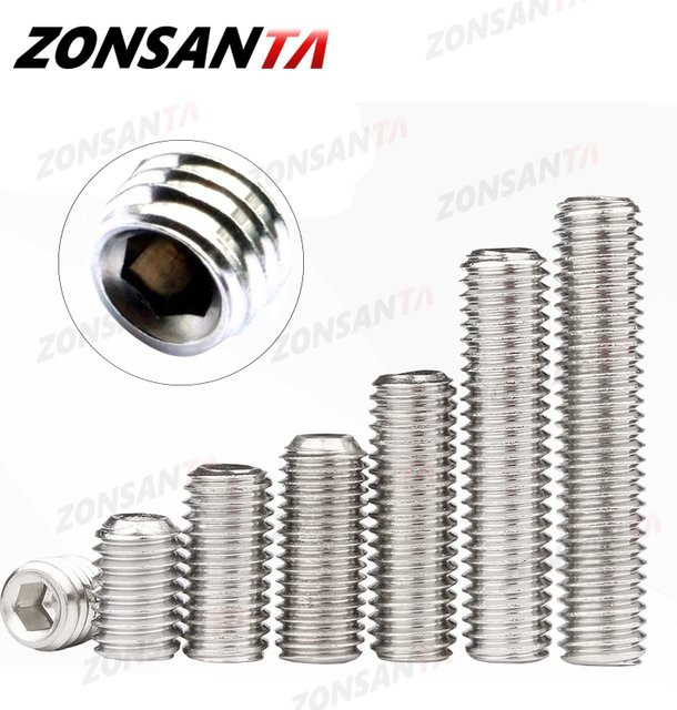 ZONSANTA Madenschrauben Set aus 304 Edelstahl mit Kegelspitze und Sechskant-Inbus, DIN 916, Farbe: Silber - Bild 1