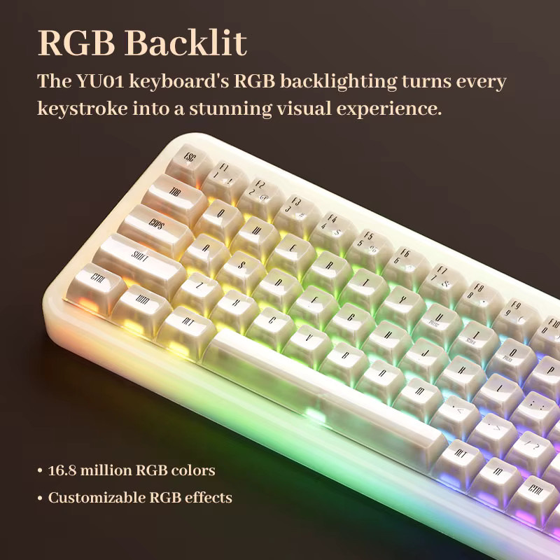 Akko YU01 Mechanische Tastatur mit 65 % Layout, RGB-Hintergrundbeleuchtung, Hot-Swap und transparenten PC-Tastenkappen, Wireless Bluetooth 5.0, 2.4G und USB-C, Weiß/Transparent - Bild 3