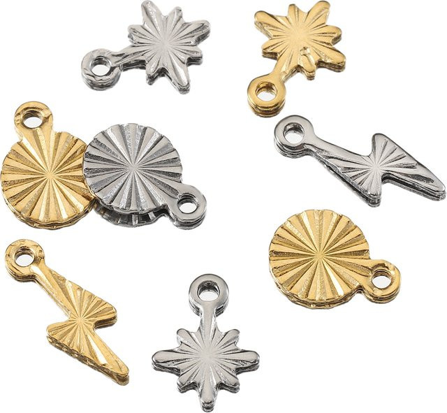 MOONMADE Charms Anhänger, Edelstahl, Schneeflocke, Stern, Runde Münze, Unisex - Bild 1