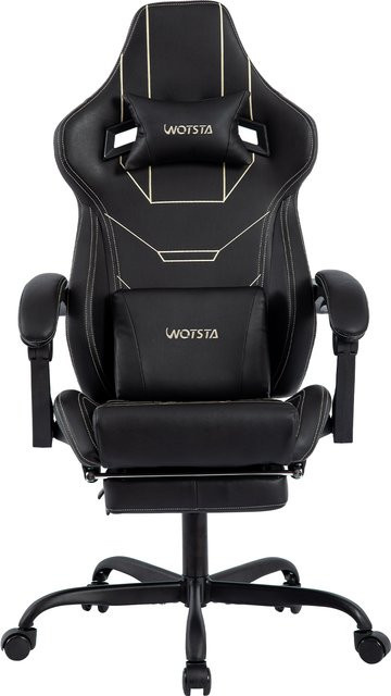 WOTSTA Gaming Chair Ergonomischer Racing Computerstuhl in Schwarz mit Fußstütze und Kopfstütze, gepolstert aus Kunstleder - Bild 1