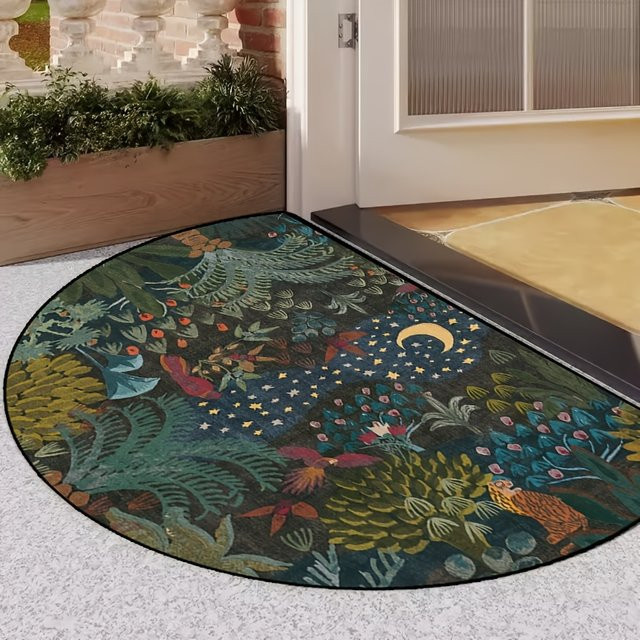 VIKAMA Forest Moon Star Halbkreisförmige Fußmatte, rutschfest und waschbar, Mehrfarbig, B/T: 60 x 40 cm - Bild 1