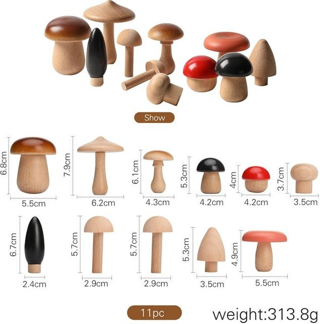 Binchi Outdoor Product Pilzbausteine, Holz, Bunt / Mehrfarbig, 11-teiliges Set, ab 0 Jahre - Bild 1