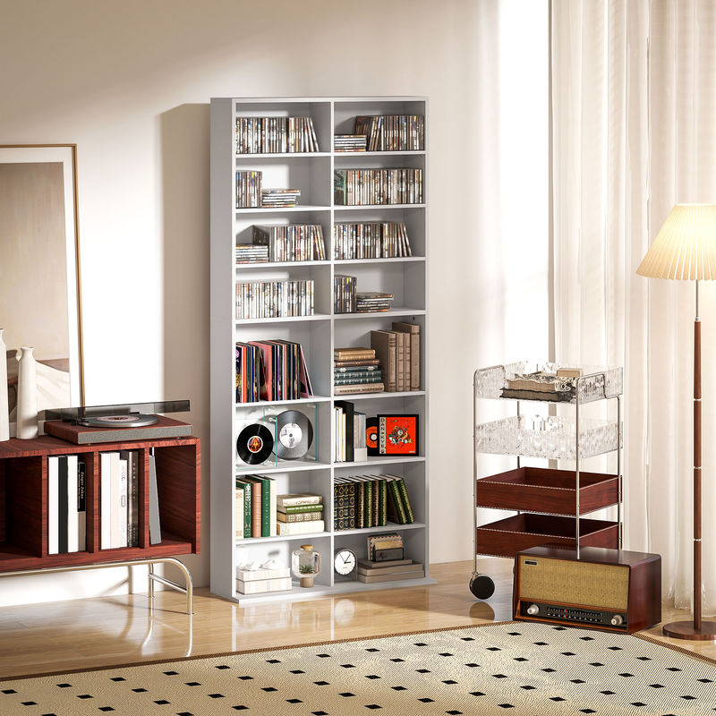 HOMCOM Medienregal Weiß für CDs, DVDs und Blu-rays mit verstellbaren Regalböden, B/T/H: 78,5 x 24 x 175 cm - Bild 2