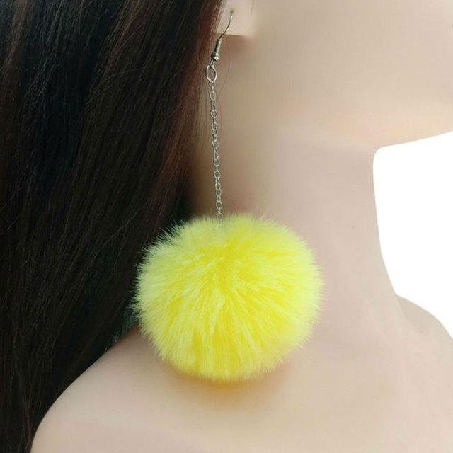 YIRAN Jewelry Ohrringe, Pompom, Kaninchen Fell, Gelb, Damen - Bild 1