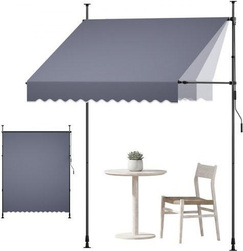 VEVOR Markise manuell ausfahrbar, Sonnenschutz für Terrasse und Garten, Dunkelgrau, Breite: 200 cm - Bild 1