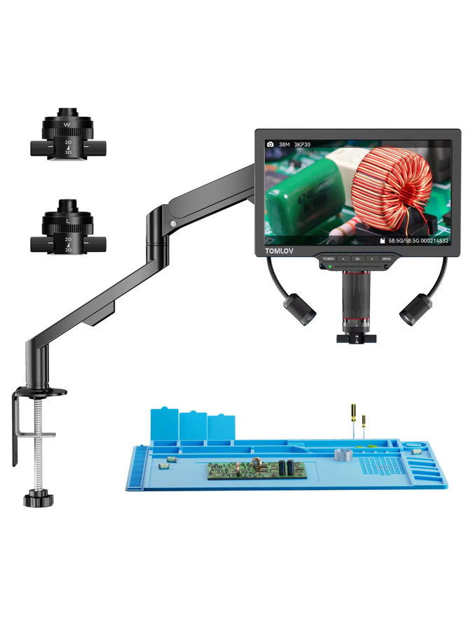 TOMLOV 7-Zoll IPS Digital-Mikroskop mit 2000X Vergrößerung und HDMI-Ausgang, schwarzes Elektronisches Löt-Mikroskop mit Doppel-3D-Linse für PCB-Reparaturen - Bild 7