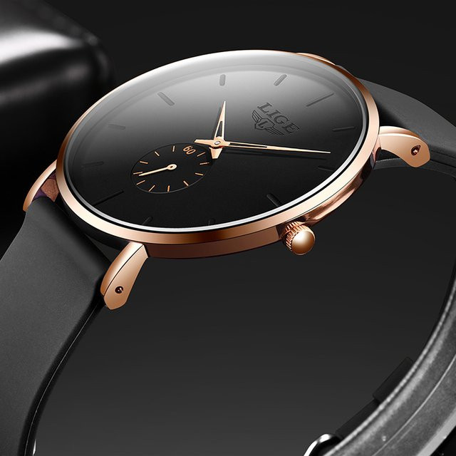 LIGE Armbanduhr, Quarz, Silikon, Schwarz, Herren - Bild 1