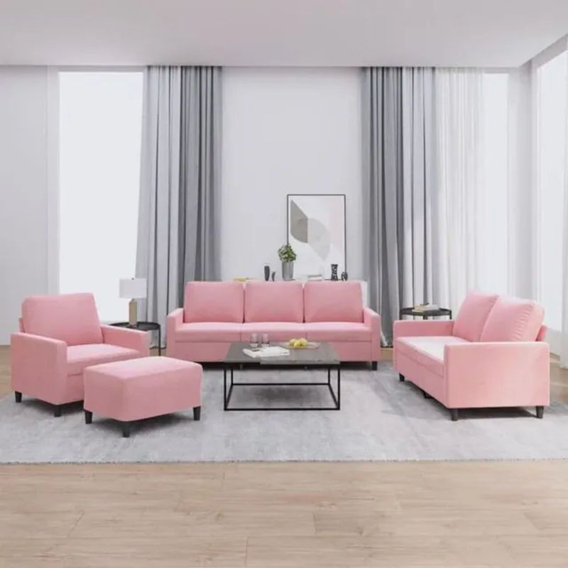 Vidaxl 4-tlg. Sofagarnitur in Rosa aus Samt mit Kissen im modernen Design - Bild 1