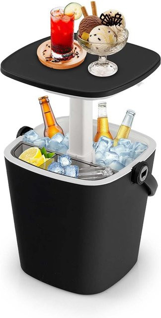 GOFLAME 3-in-1 Tragbarer Beistelltisch mit 15 L Kühlbox, Hebebarer Platte, Flaschenöffner und Herausnehmbarem Regal in Schwarz oder Blau - Bild 1