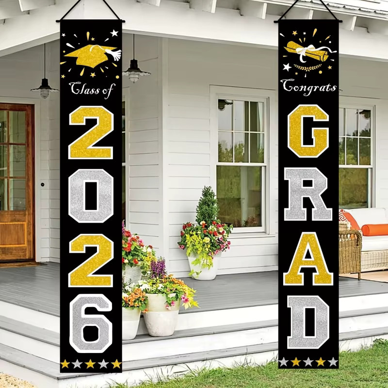 VIKAMA 2er-Set Abschlussfeier Dekoration Schwarz-Gold für Veranda und Garten - Bild 1