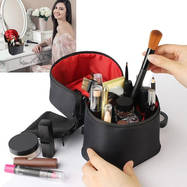 WEPPKK Reise-Kulturbeutel für Damen in Schwarz, großer Make-up-Organizer für Toilettenartikel und Kosmetika, B/T/H: 19,0 x 14,0 cm - Bild 1
