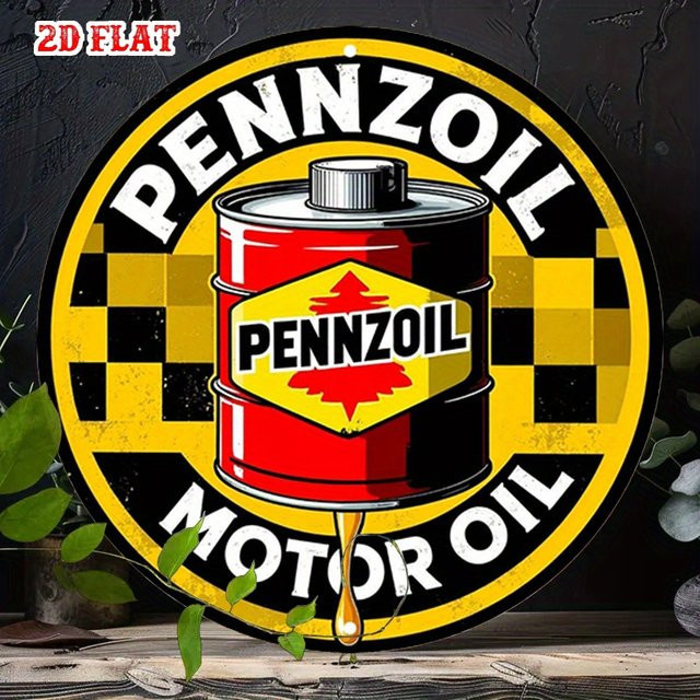 Pennzoil Rundes Aluminiumschild im Racing Design als Retro Wanddeko aus Metall, Schwarz & Gelb, Durchmesser: 20 cm - Bild 1