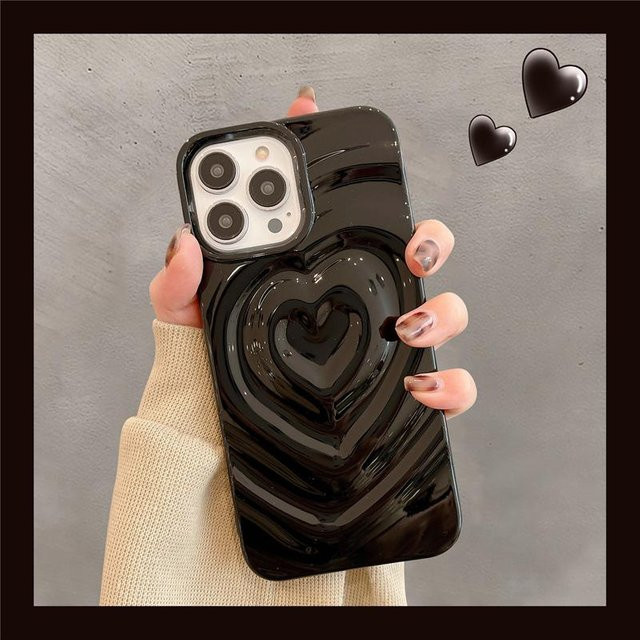 Yiran Silikon Handyhülle mit Liebesherz Design für iPhone 11 bis iPhone 16 Pro Max, stoßfest und weich, Farbe: Schwarz - Bild 1